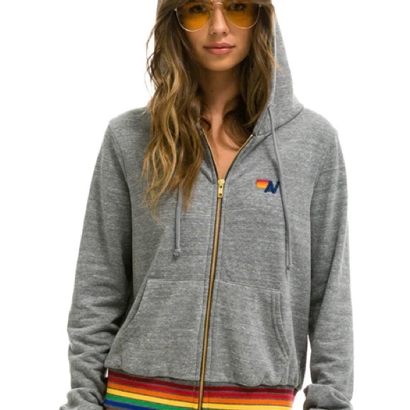 Aviator Nation Tops - Aviator nation rainbow rib hoodie - heather grey - size medium - new with tags